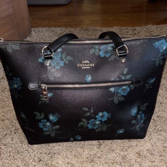 Coach Black and Blue Floral Tote Bag - Picture 1 of 7